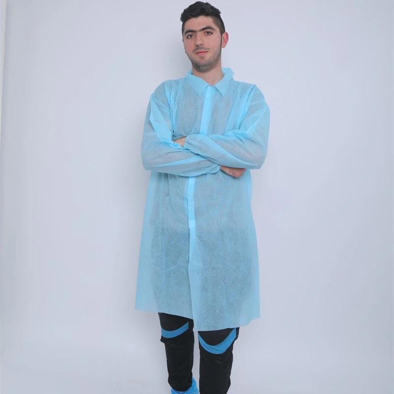 SMS Fabric Disposable Lab Coats with Knit Cuff and Collar