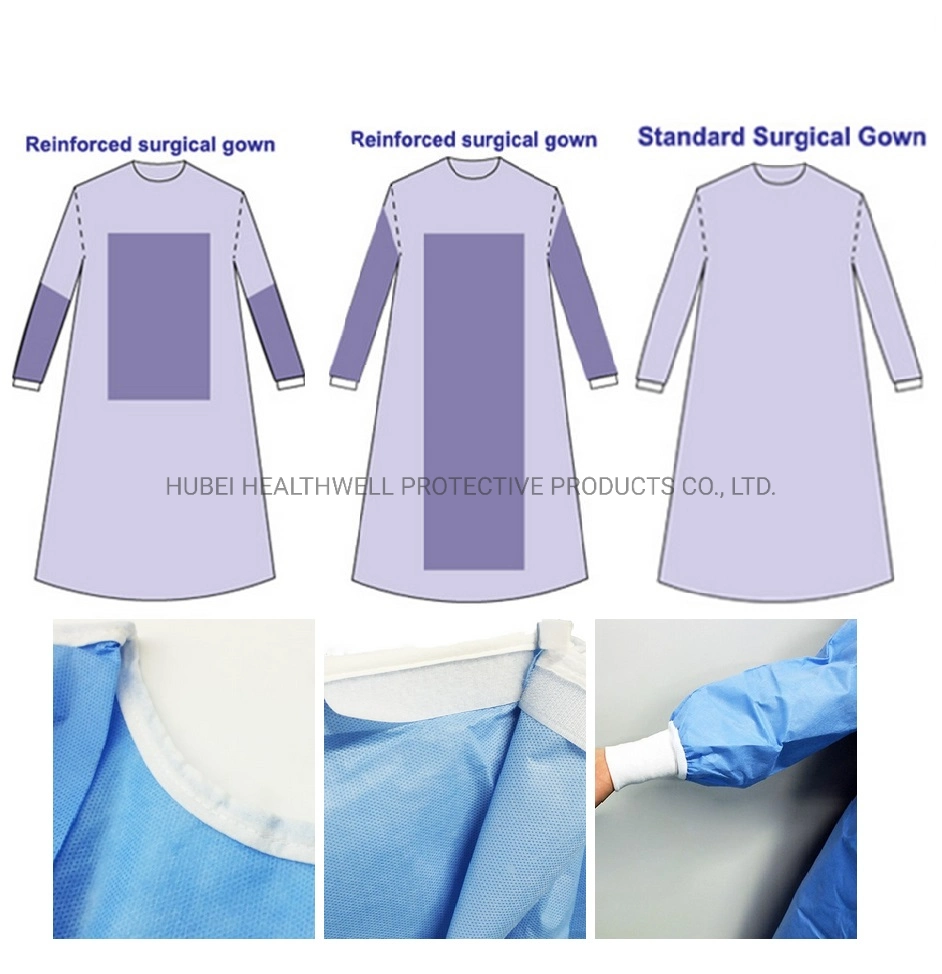 Nonwoven Surgical Nonwoven Disposable Reinforced Surgical Gown and Blue Surgical Gown with Knitted Cuff