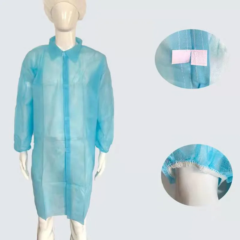 Factory Hot Sales Mass Production Cheap Price PP or SMS Nonwoven Fabric with Zipper Disposable Blue Lab Coat