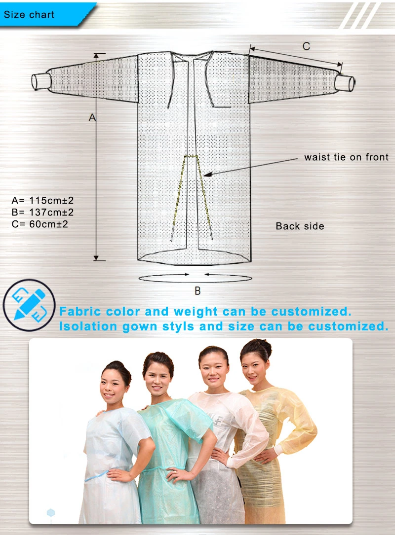 Hospital Disposable 25/30/40/50/60/70 GSM SMS Medical Isolation Gown