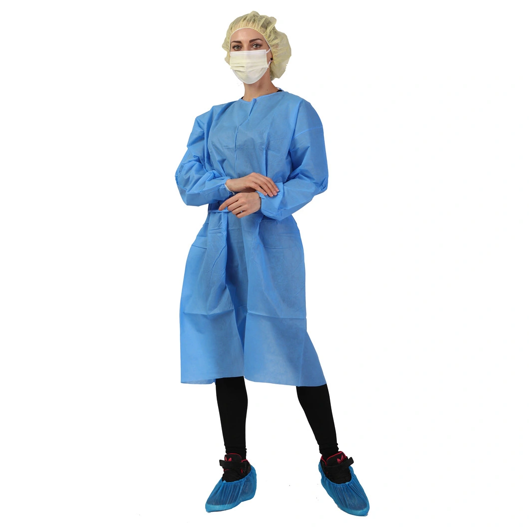 China Factory Wholesale Price Blue Yellow Red White 30GSM 40GSM Apron Suit PP PE SMS Disposable Medical Uniform Surgical Isolation Gown for Hospital