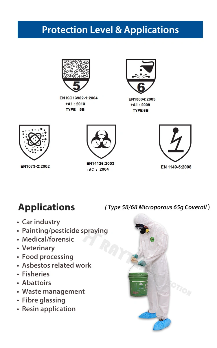 CE En14126 Hospital Protective Medical Mircroporous Anti-Virus Working Disposable Type 5/6 Coverall