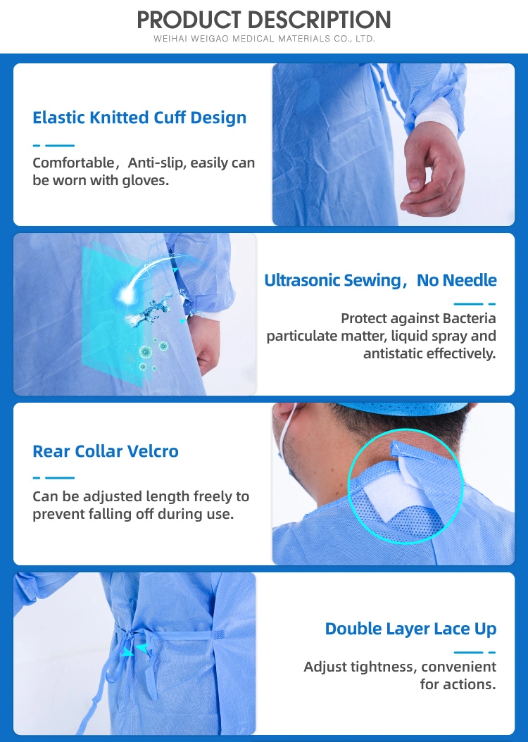 Discounted Price Blue Sterile Non-Woven Reinforced Disposable Surgical Gown